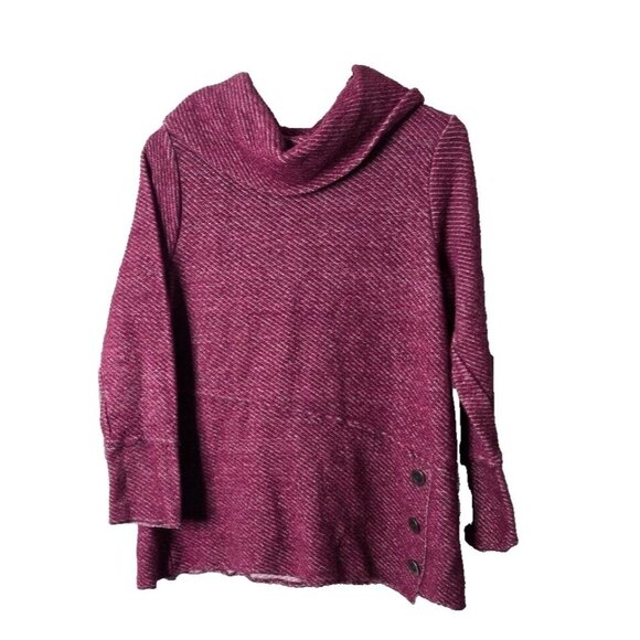 Soft Surroundings Sweater PL Red Cowl Neck Textured Knit Buttons Lagenlook Boho - Picture 1 of 13